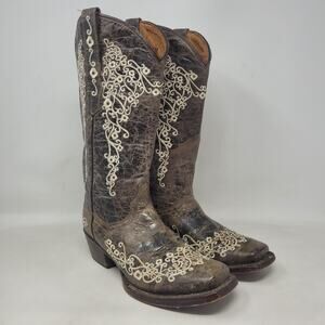 Innovation Boots 8 Brown Leather Western Cowgirl Embroidered Rodeo Filigree Boho